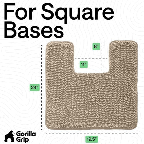 GORILLA GRIP Bath Rug Mat - Plush Absorbent Shaggy Chenille for Square Toilet Base - Gray Beige, Machine Washable