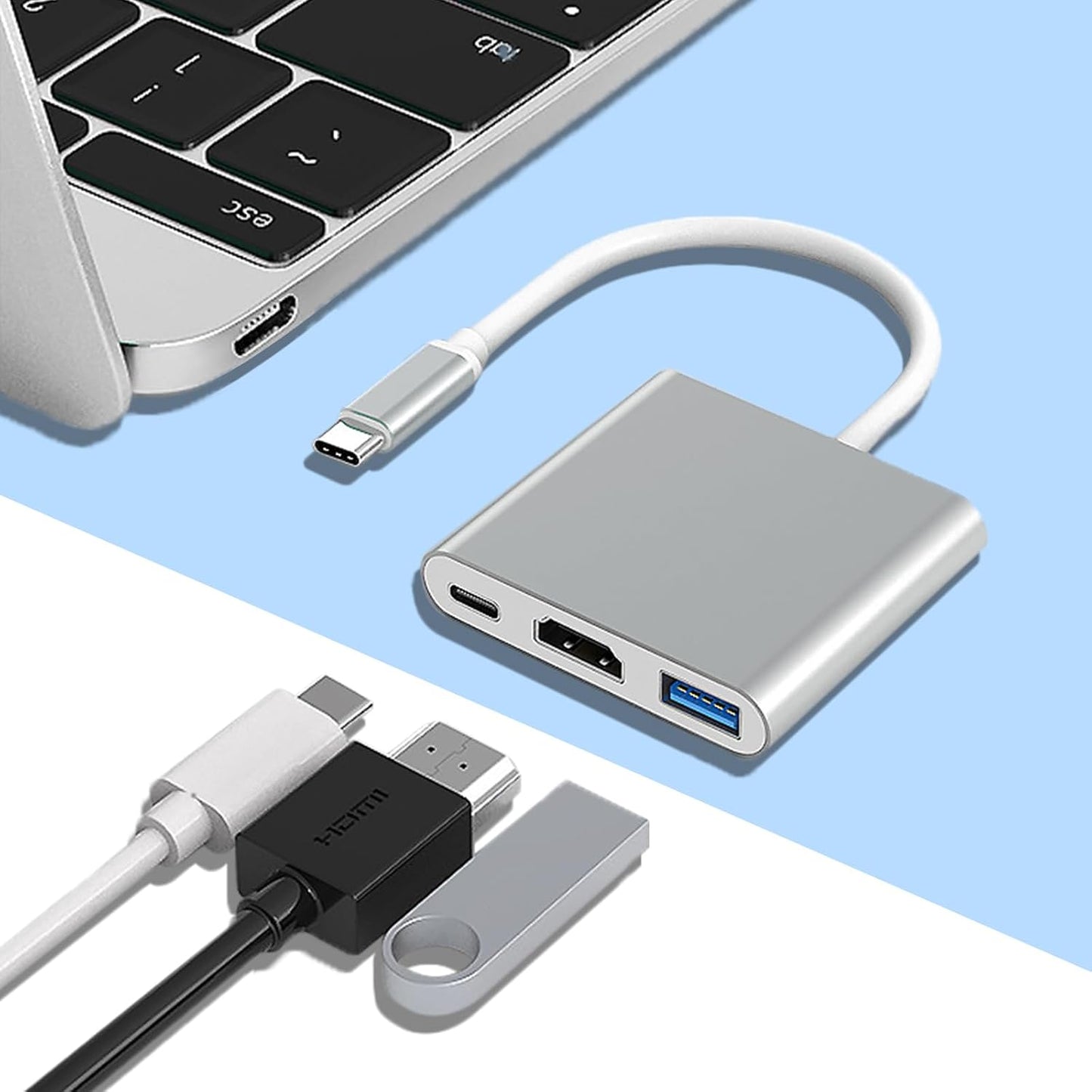 VGE 3-in-1 Usb3.0 4K HD,5.0Gbps 100W USB-C to HDMI Hub, USB C Adapter to Ultra High-Speed Data Transfer, PD Charging