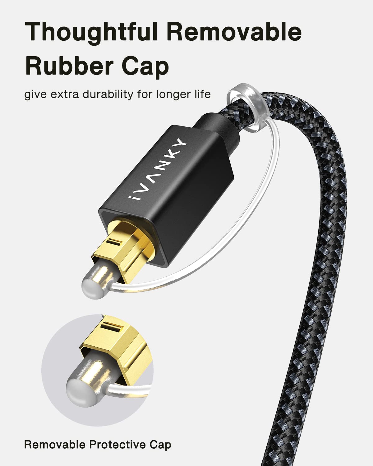 3.3ft/1M, 24K CL3 PS4, IVANKY Optical Audio Cable Nylon Braided, Gold-Plated, Slim Metal Case, Rated, S/PDIF Digital