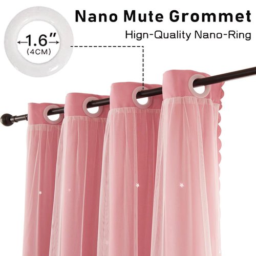 Ftinala Pink Blackout Curtains for Girls Bedroom Cute - Aesthetic Star Cutout Double Layer with Sheer Overlay, 63 Inch Length 1 Panel Baby Nursery Curtains Kids Room Decor Drapes