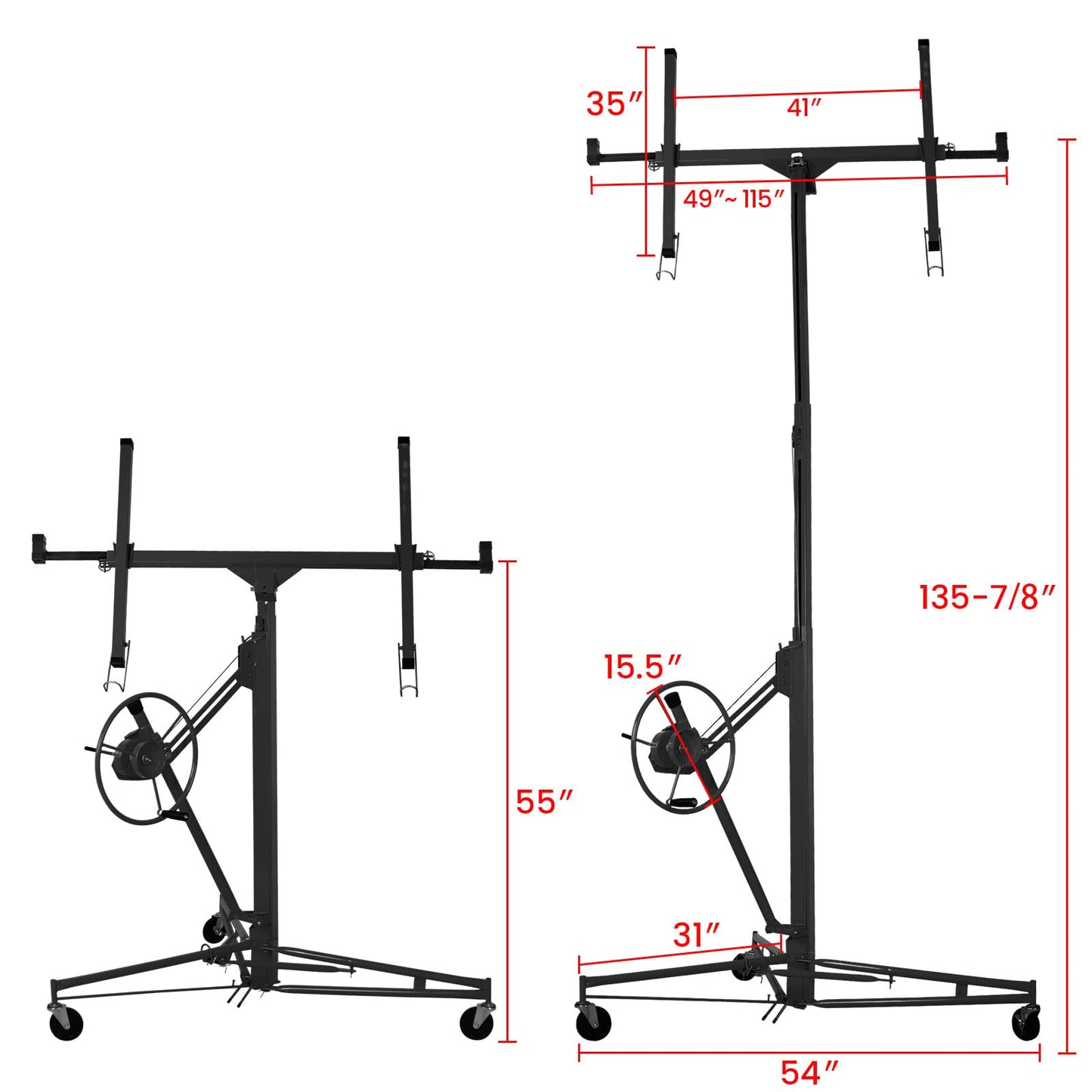 Rovibek 11 FT Drywall Lift, Sheetrock Lift Drywall Lift for Ceiling, Drywall Panel Hoist with 360° Adjustable Telescopic Arm, 150lbs Heavy Duty for Ceiling Home Improvement (Black)
