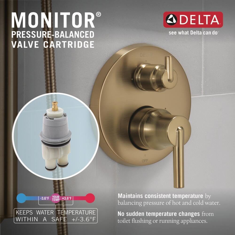 Delta Bonacci Single-Function Shower Handle Trim Kit with 3-Way Integrated Diverter, Polished Nickel Shower System Valve with Diverter, Lumicoat Polished Nickel T24845-PN-PR (Valve Not Included)