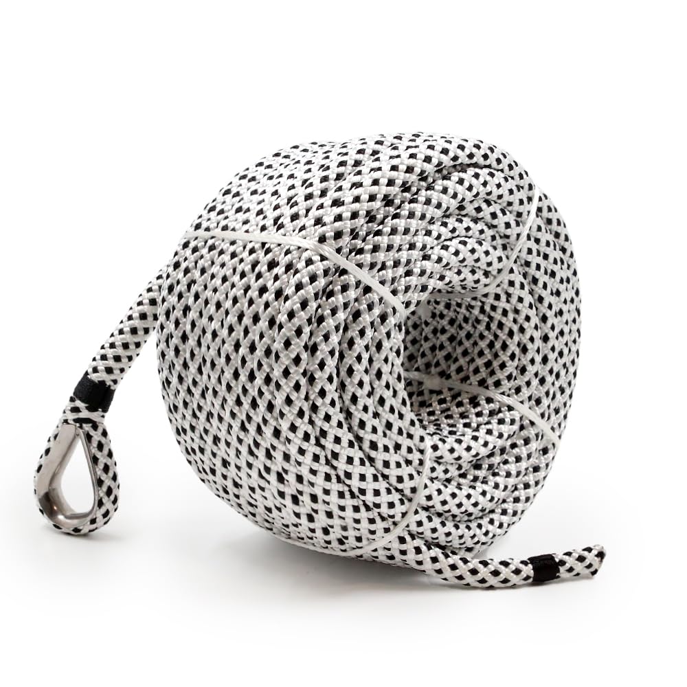 Boat Anchor Line 1/2" x 114 ft for 18–35 ft Boats – Double Braided Polyester Rope with Pre-Spliced Eye & 316 Stainless Steel Thimble, Marine Anchor Rope for Saltwater & Lake Use