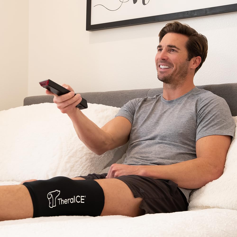 TheraICE Knee Ice Pack Wrap Compression Sleeve for Injuries | Reusable Gel Cold Packs Brace Plus Cold Wrap Recovery for Meniscus Tear, ACL Post Surgery, MCL Pain Relief Without Machine | Women & Men