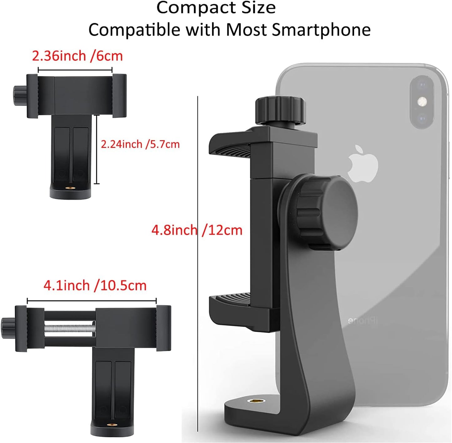 EszkozTA 360 1/4" (Black-1 Pack) Cell Phone Tripod Mount Adapter, Universal Phone Holder Adjustable Clamp, Degree