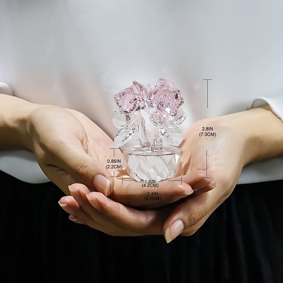 QFkris Pink Crystal Rose Bouquet - Elegant Glass Flower Figurine | 2.8" Home Decor Ornament for Women