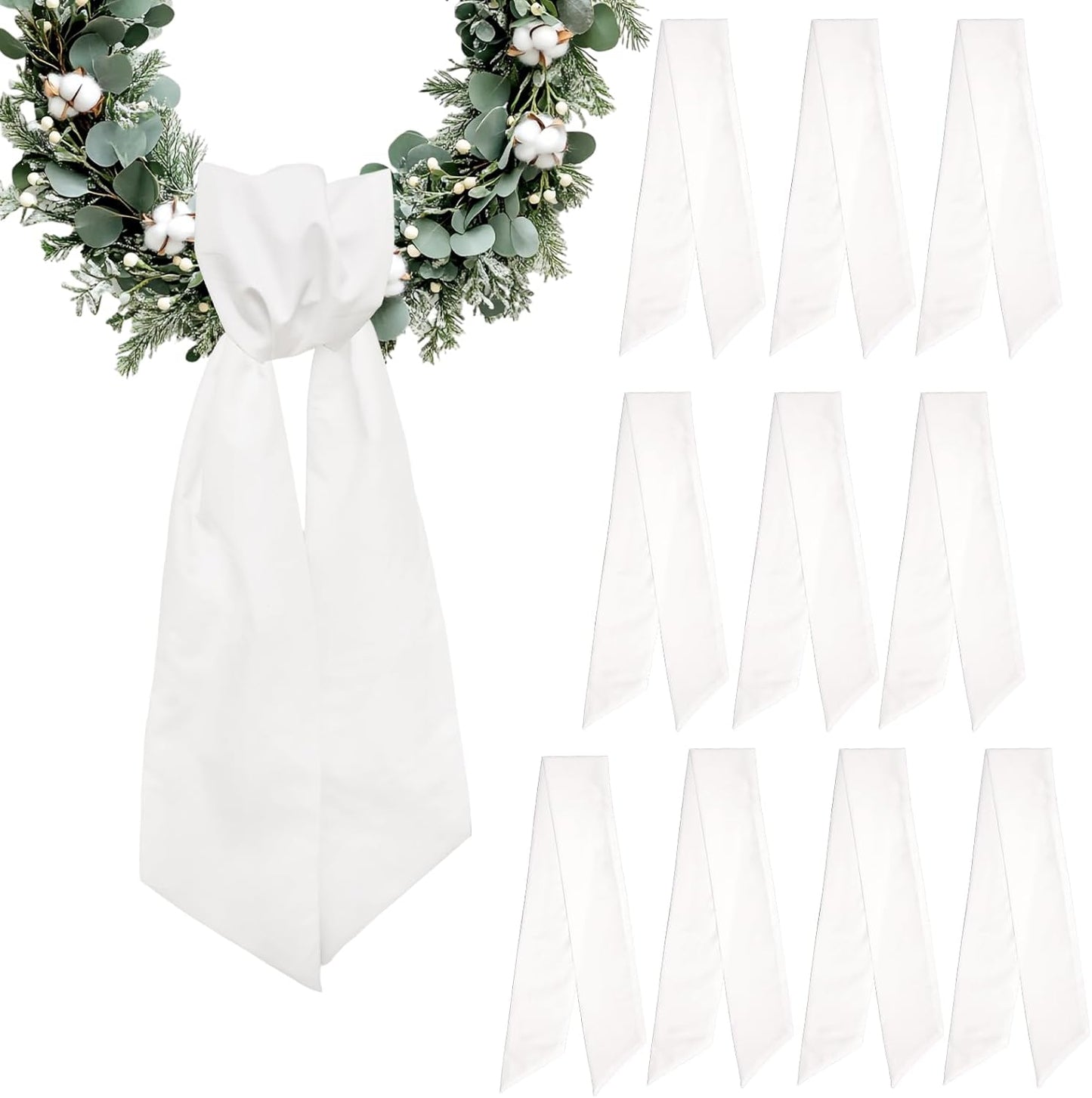 Regine Switzerland Christmas Wreath Sash - 10-Piece Winter White Cotton Ribbon Bow for Door Decor