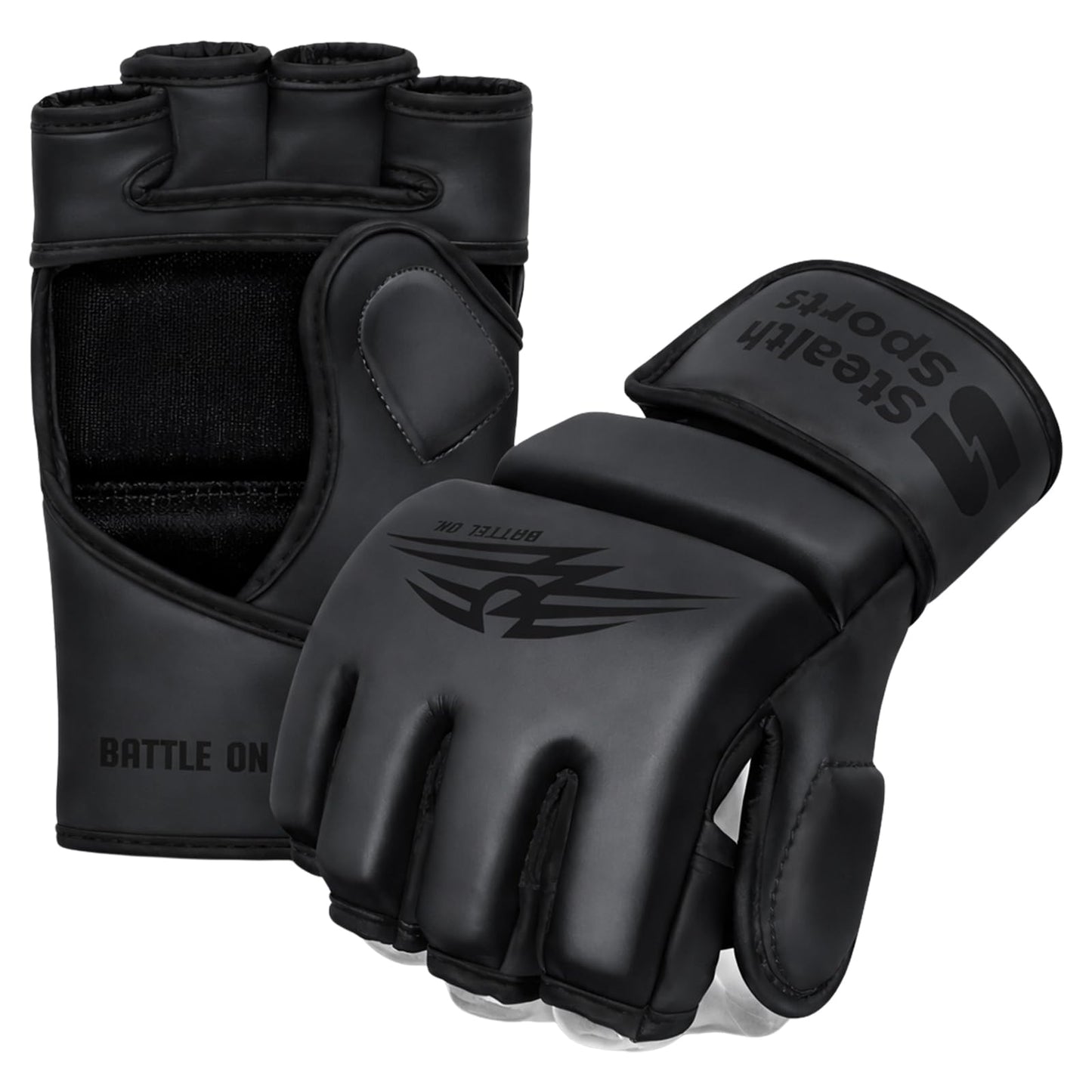 Stealth Sports MMA Gloves Men Women 12mm Thick - PU Leather Grappling Gloves Open Palm Muay Thai Kickboxing Sparring Punching Bag Boxing Training Cage Fighting Martial Arts Mitts (Matte, L)