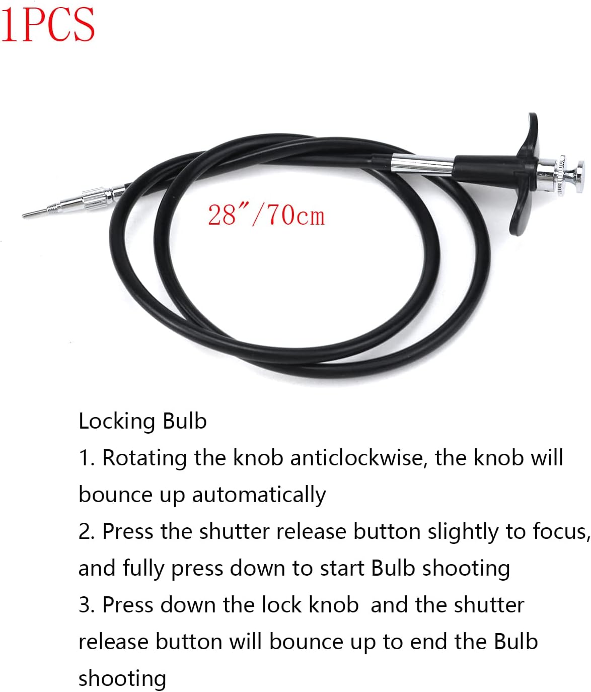 28"(70cm) Bulb-Lock Threaded Release Cable Vibration-Free Black Shutter Release Cable Shutter Release Cable