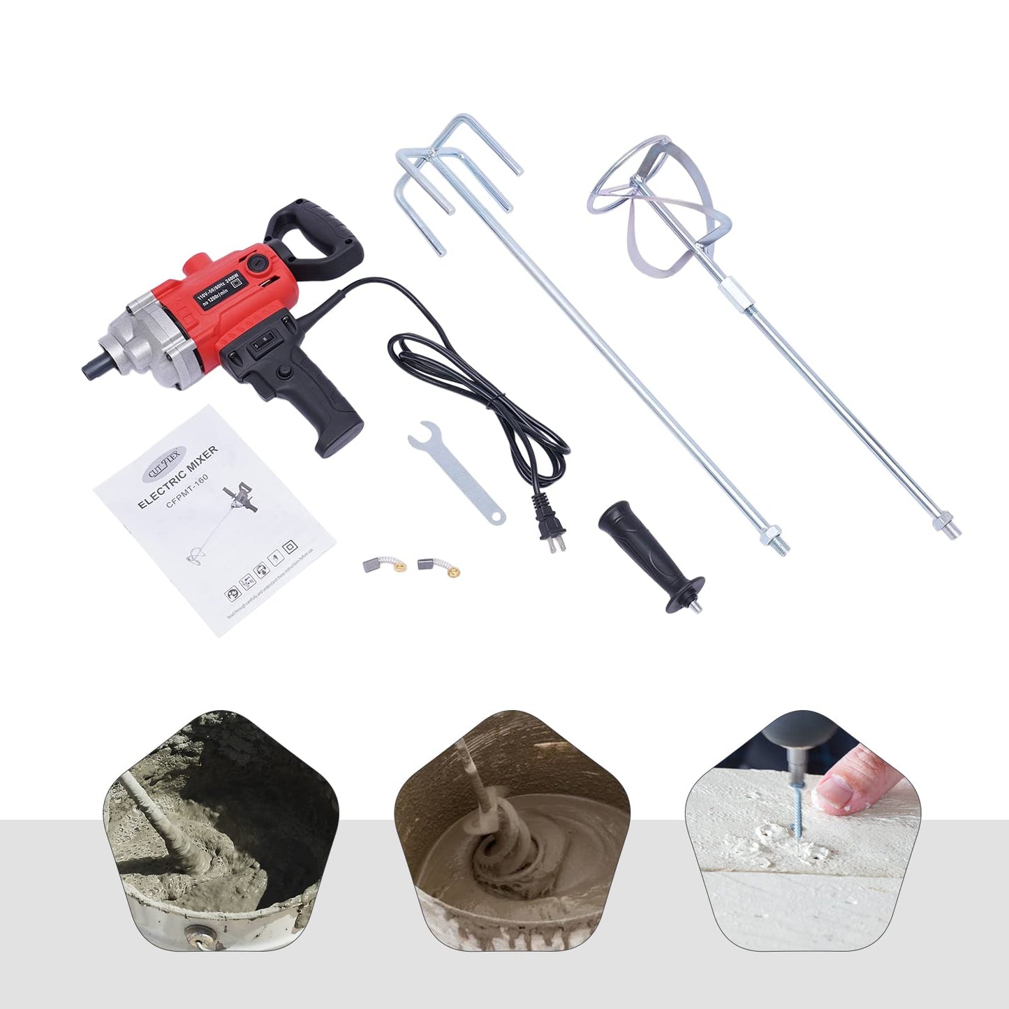 NeNchengLi Corded Heavy Duty Drill Mixer Set with Spade Handle 1/2Inch Electric Mixing Drill Machine 2400W Motor Concrete Mud Mixer Cement Paint Mortar Mixer Machine