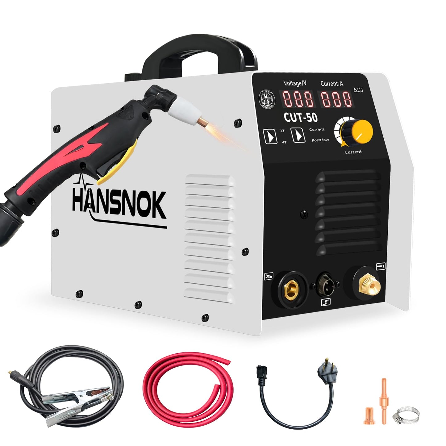 HANSNOK Plasma Cutter,50Amps Cutter Machine with 110/220V Dual Voltage IGBT Inverter,Large Digital Display,Air Sensor,1/2 Inch Clean Cut 5/8 Inch Max Cut Post Flow and 2T/4T,Portable Metal Cutting