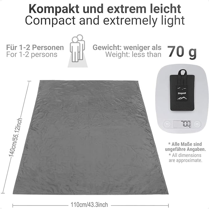 Pocket Picnic Blanket for 1-2 Persons, 43.3x55.12″ Sand Free Beach Blanket, SandProof Waterproof Foldable Beach Mat, Lightweight Picnic Mat for Outdoor Hiking Camping Travel(Gray)