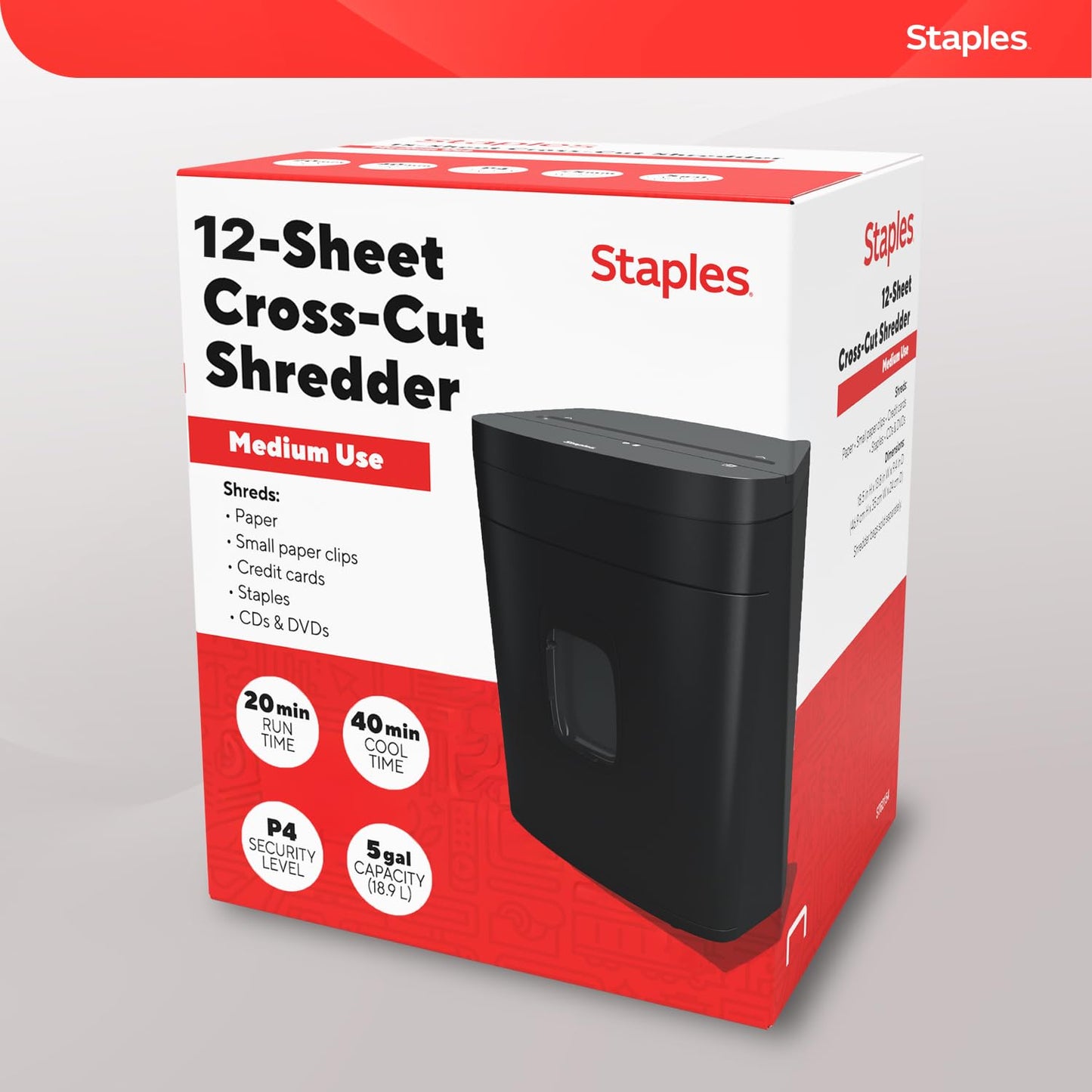 Staples 12-Sheet Micro-Cut Paper Shredder, High-Security, Shreds Credit Cards, for Home & Office, Anti-Jam, Black