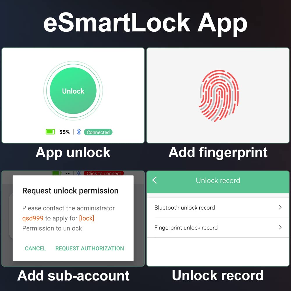 Fingerprint Padlock eLinkSmart Gym Locker Lock for Boys with Phone App iOS Watch Metal Keyless Combination Locks for School Sports Locker Toolbox Hasp Storage Obsidian Black