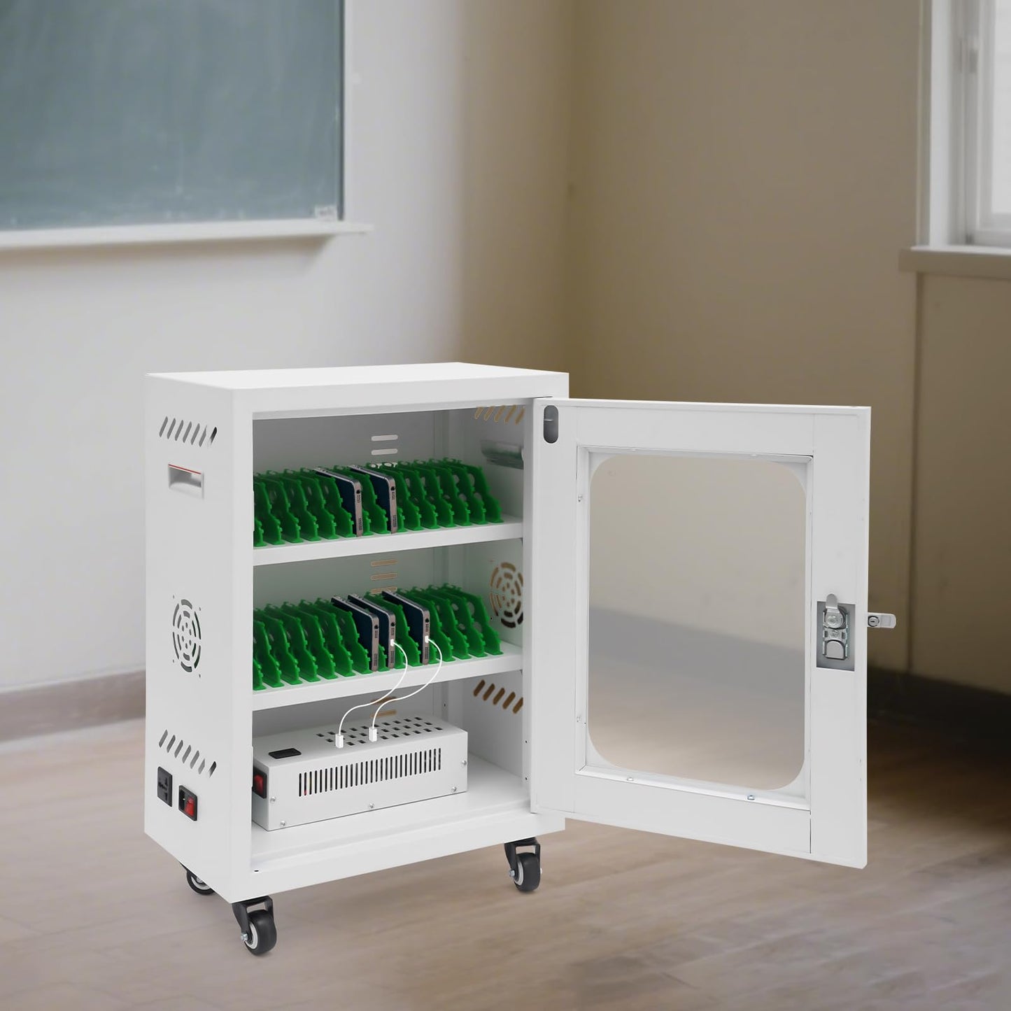 Rechargeable Mobile Phone Charging Cabinet,30 Slots Cell Phones Charging Station Portable Cellphone Charging Cart with Combination Lock, for Students and Employees, Tourists (30-Slots)