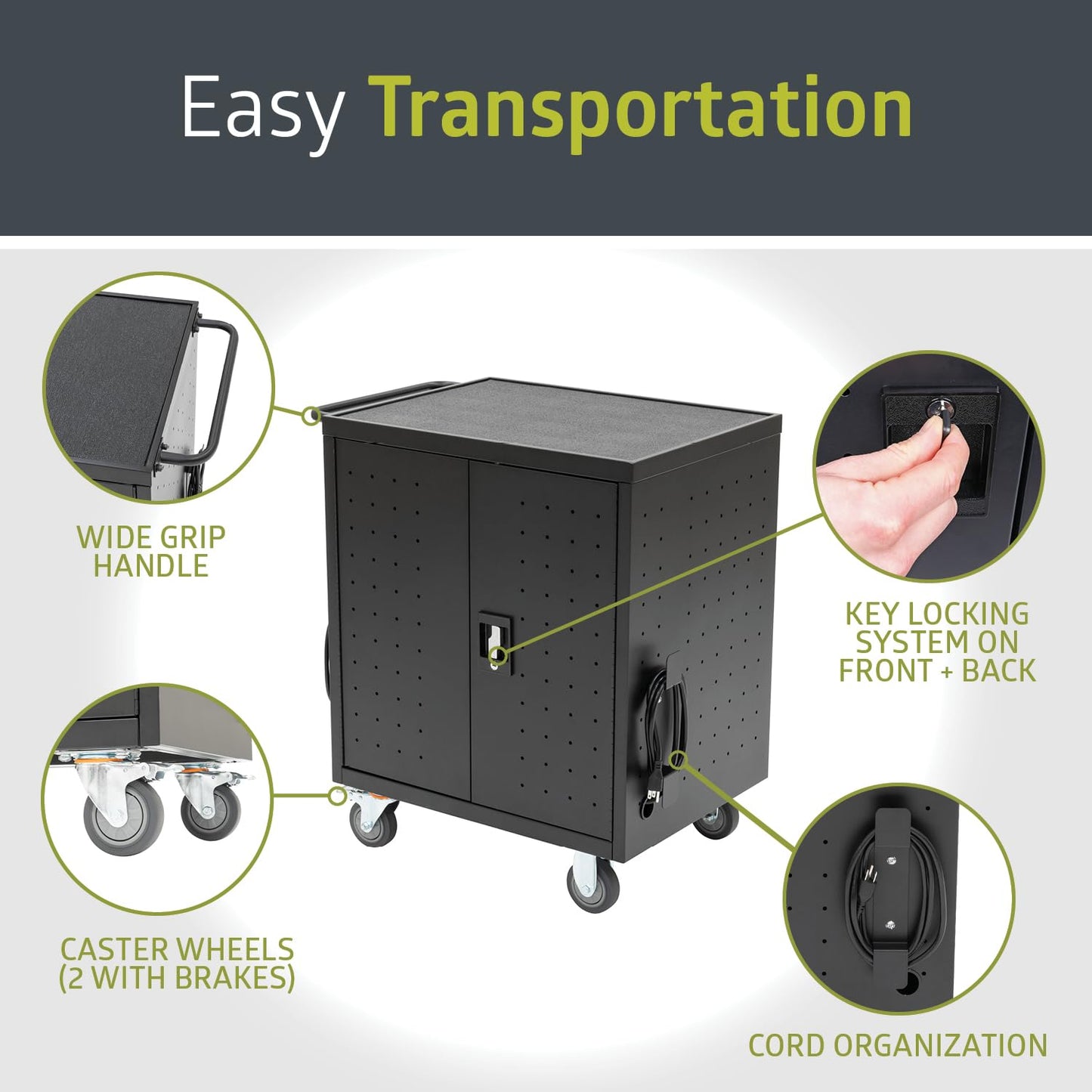 Pearington 30 Device Mobile Charging/Storage Cart for iPads, Tablets, Laptop, and Chromebook, Up to 13-inch Screen Size, Classroom Locking Charging Station