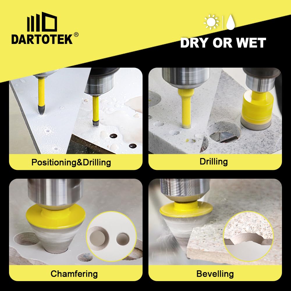 Diamond Core Drill Bits Set 10PCS - DARTOTEK Tile Hole Saw Kit (6/6/6/20/25/32/35/50mm/1 3/8"/6mm for Porcelain, Ceramic Tile, Granite, Marble, Masonry