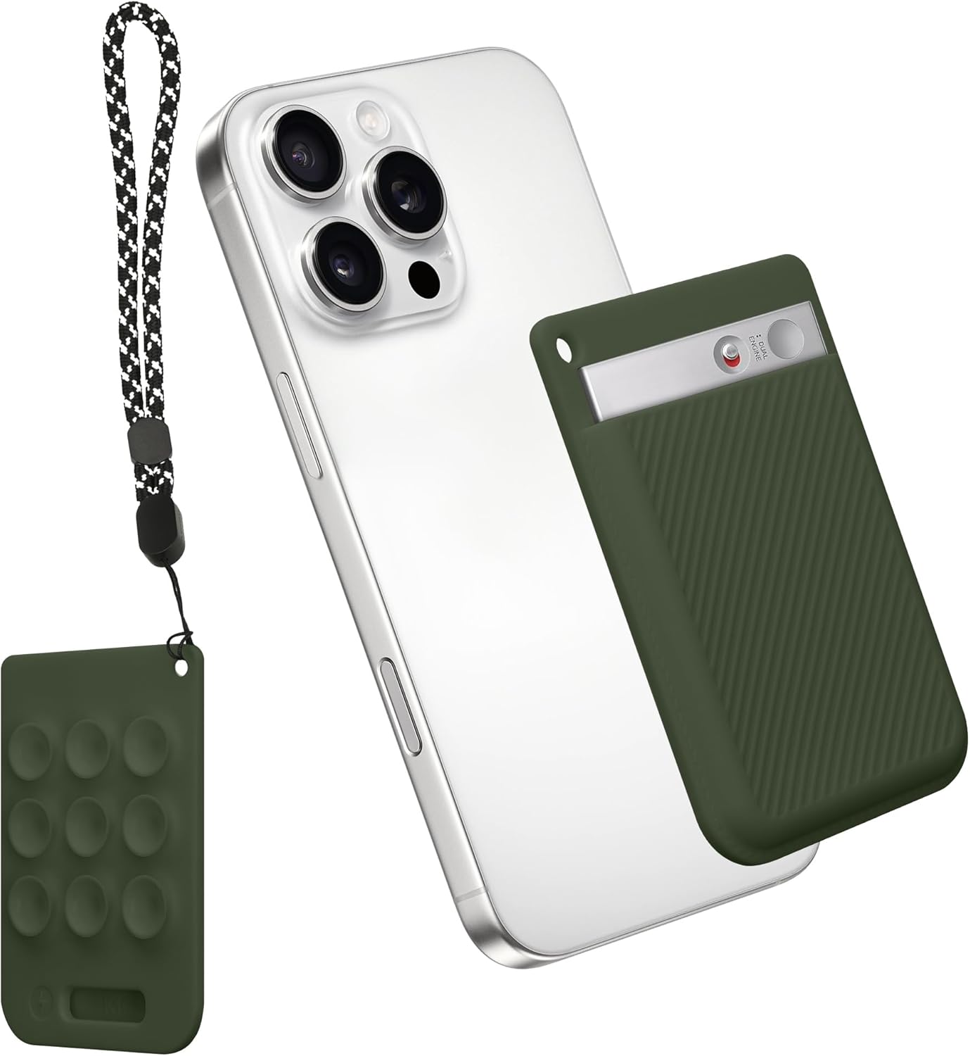 kwmobile Dark Green Silicone Cover for PLAUD Note AI Voice Recorder with Suction Cup Mount