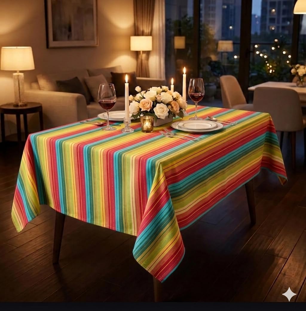 Urban Villa Table Cloth Kitchen Dining Tabletop Cover 100% Cotton 60x84 Inches Rectangle Tablecloth Washable Reusable Ideal for Hotel Restaurant Farmhouse Wedding Holiday Dinner Parties - Red Multi