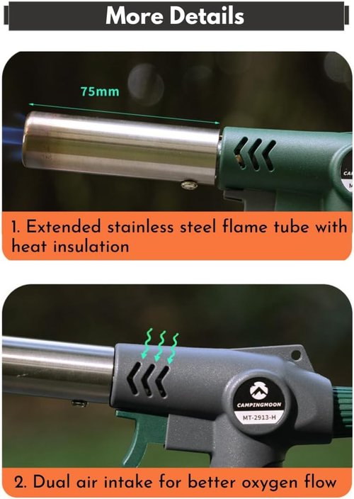 CAMPINGMOON Butane Torch - High-Power Cooking Torch Head for Culinary Use | Green MT-2913-G