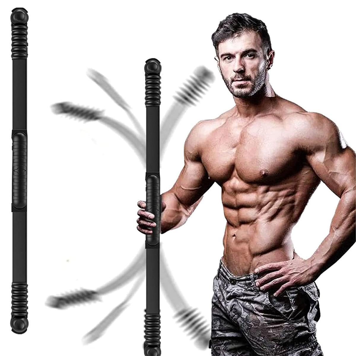 Fitness Exercise Bar,Elastic Fitness Bar,High Frequency Vibration Training Fat Buring Workout Bar for Yoga Pilates Sports,Power Twister for Arm,Abdominal Muscles Strength Exercises in Home Gym