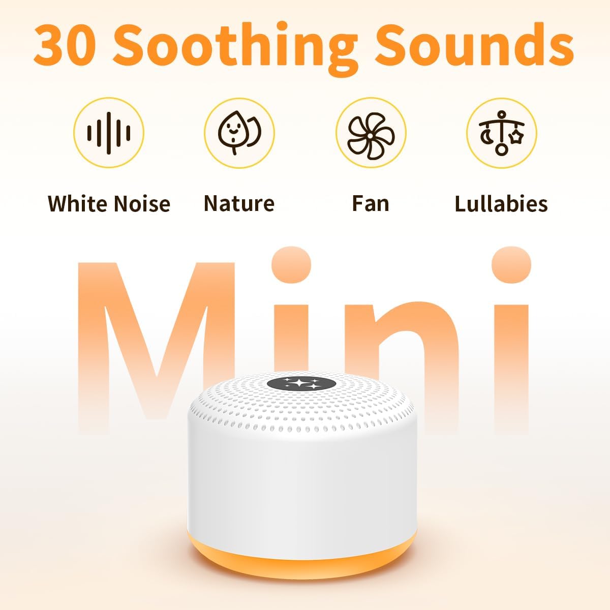 Soothing Sounds White Noise Machine - Portable Sleep Aid with 30 Relaxing Sounds & 12 Color Options