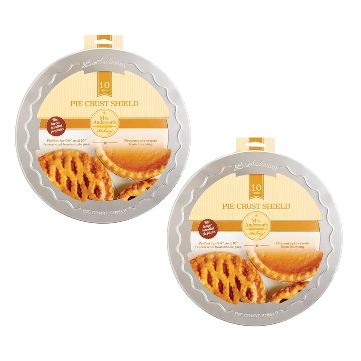 Mrs. Anderson's Baking Pie Crust Protector Shield, Set Of 2, Fits 9.5-Inch And 10-Inch Pie Plates, Prevents Over-Browning And Spills