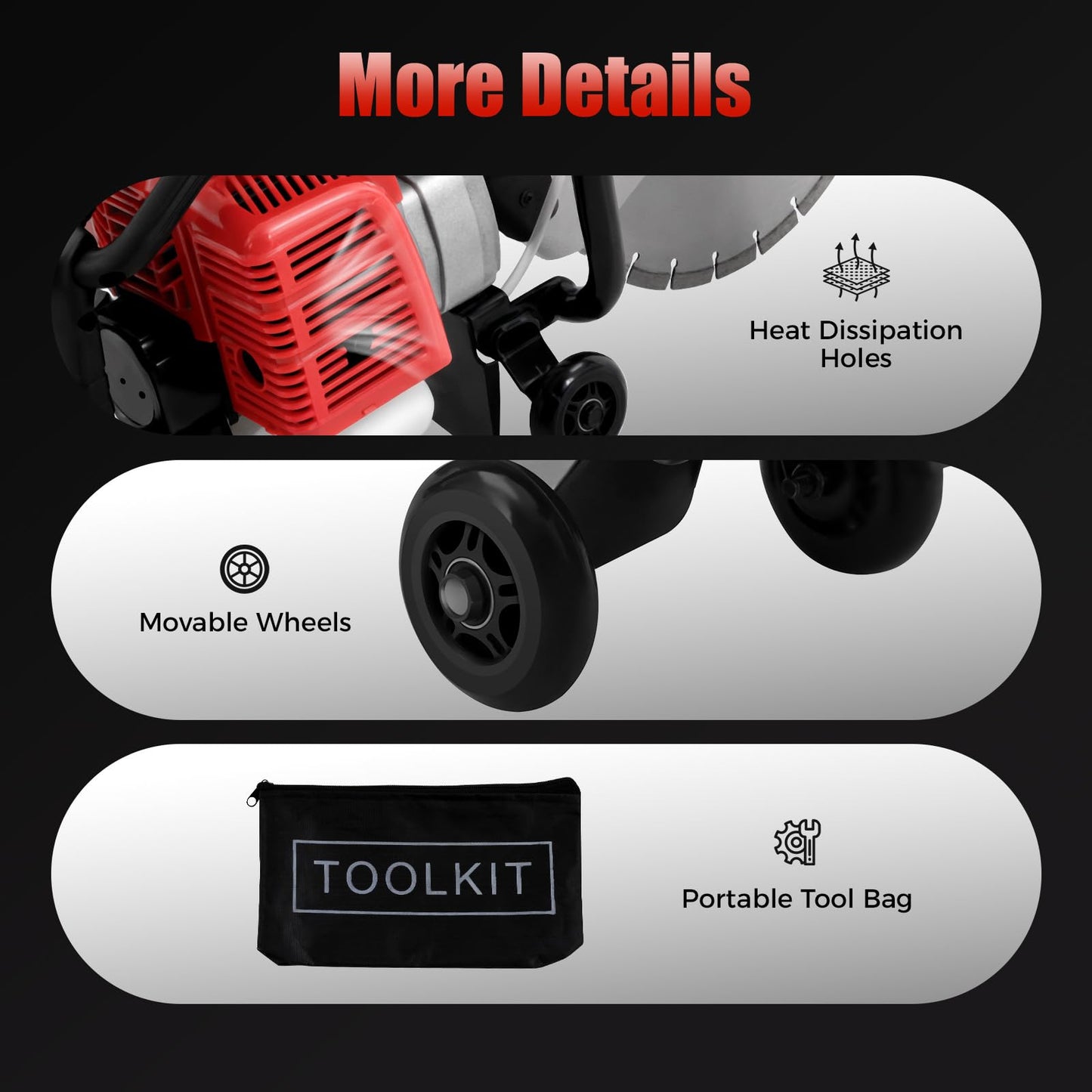 TITIDU Gas Concrete Cut off Saw 2 Stroke 52 CC Cement Masonry Wet Dry Saw Cutter+Blade Power Cutter 1400W