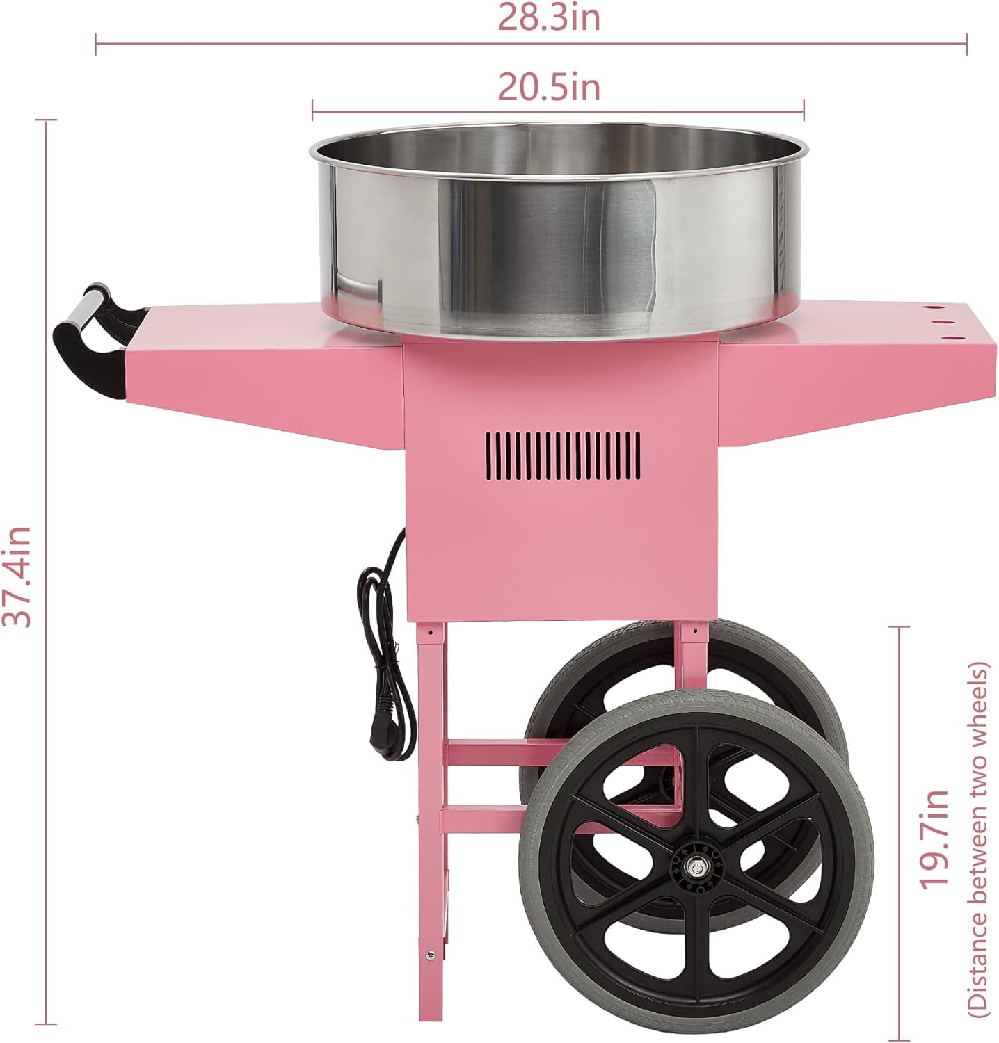 Electric Candy Cotton Machine With 20 in Stainless Steel Bowl,Cotton- Candy Maker Machine for Kids With Cart,Nostalgia Candy Cart Commercial For Party, Home,Festival,Amusement Park,Carnival,Pinks