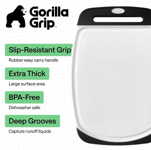 GORILLA GRIP Reversible Kitchen Cutting Board Set - BPA-Free, Nonporous, Slip Resistant | 3 Durable Boards in Black