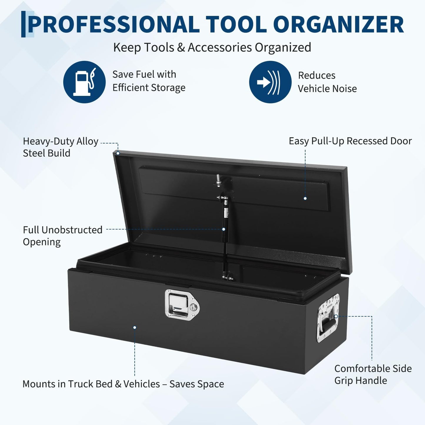 Heavy Duty Steel Metal Tool Box for Truck Bed, 39" Lockable Pickup Truck Tool Box with Gas Struts, Weatherproof Crossbed Storage Chest, Diamond Plate Truck Bed Tool Box for Trailer, RV, Work Truck