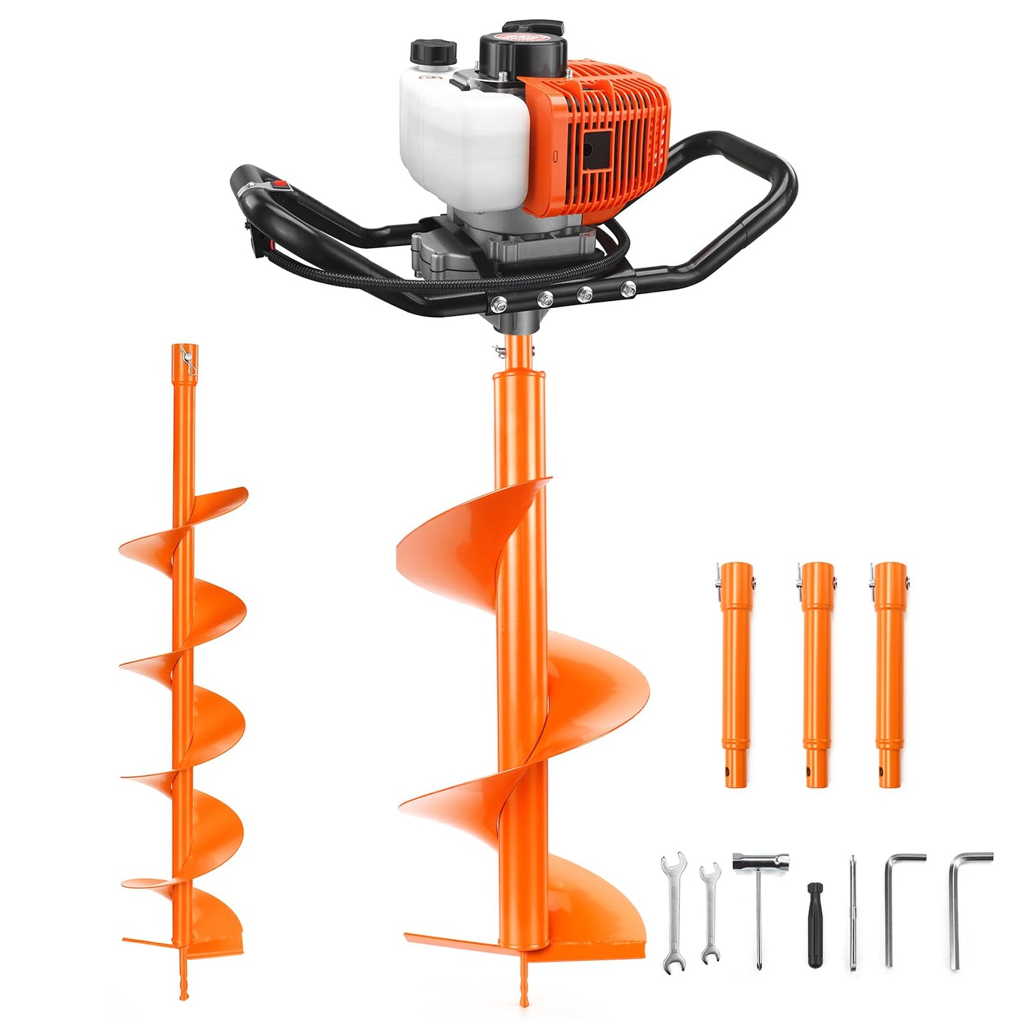 NEO-TEC 63CC Post Hole Digger Auger Drill Gas Powered 2-Stroke & 6" 10" Drill Bits + 3 Extension Bar, Earth Auger Petrol Drill Borer for Garden Lawn for Planting