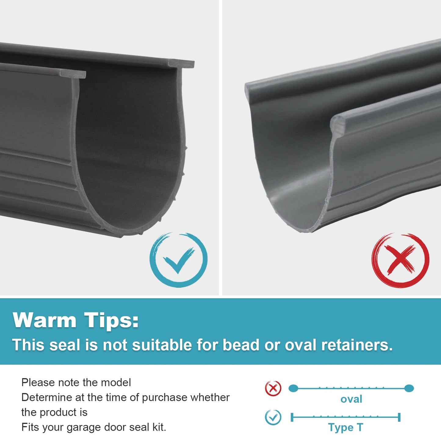3" Garage Door Bottom Seal Weatherstrip in Grey - 1/4" T Style - All Widths(16' Wide Door)
