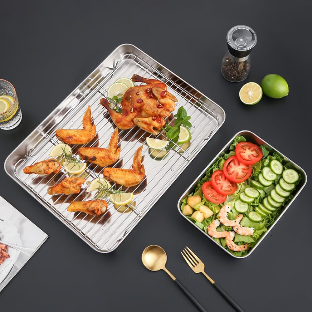 Stainless Steel Deep Baking Pan Set by [Brand Name] - 2-Pack (12" & 16") | Non-Toxic, Heavy Duty Bakeware