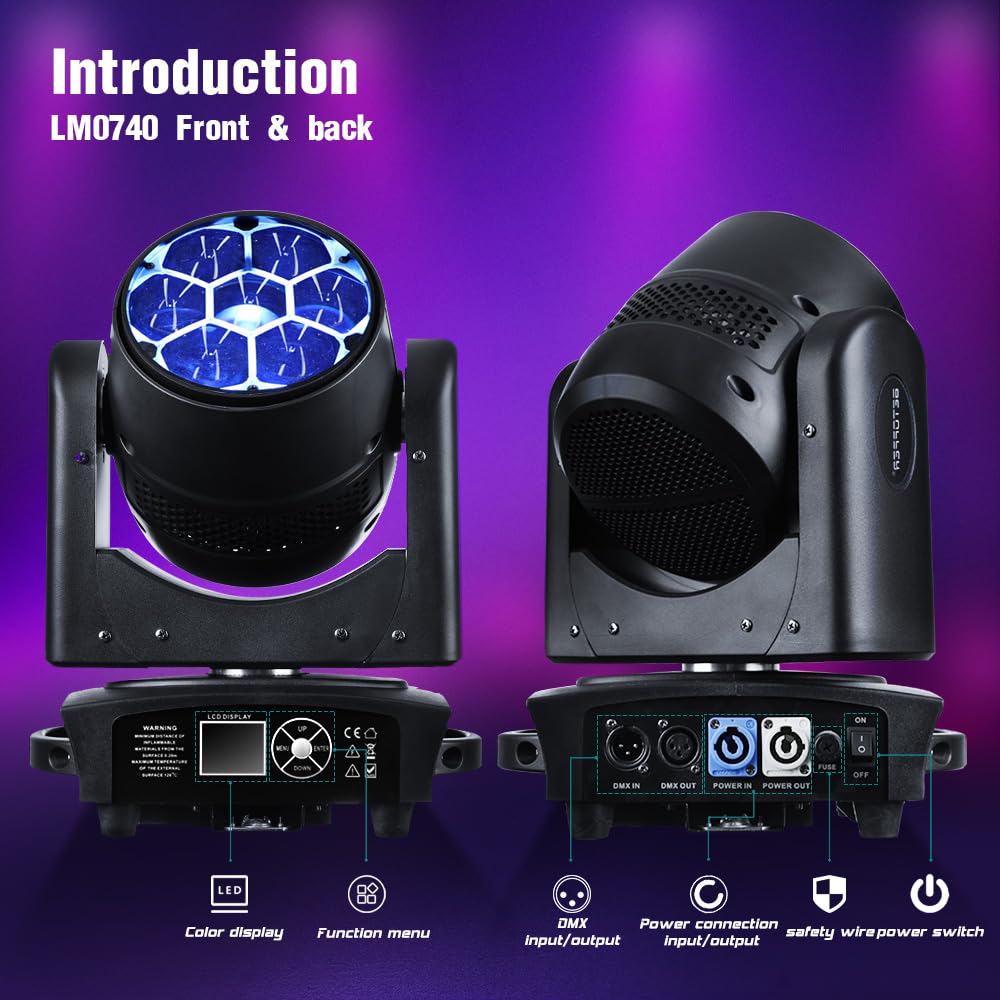 BETOPPER LM0740 Moving Head Light 7x40W RGBW Beam/Wash/Zoom/CTO Effect Bee Eye LED Stage Lighting Spot Lights with Sound Activated for DJs, Bars, Christmas, and Home Party Lighting,2 Packs