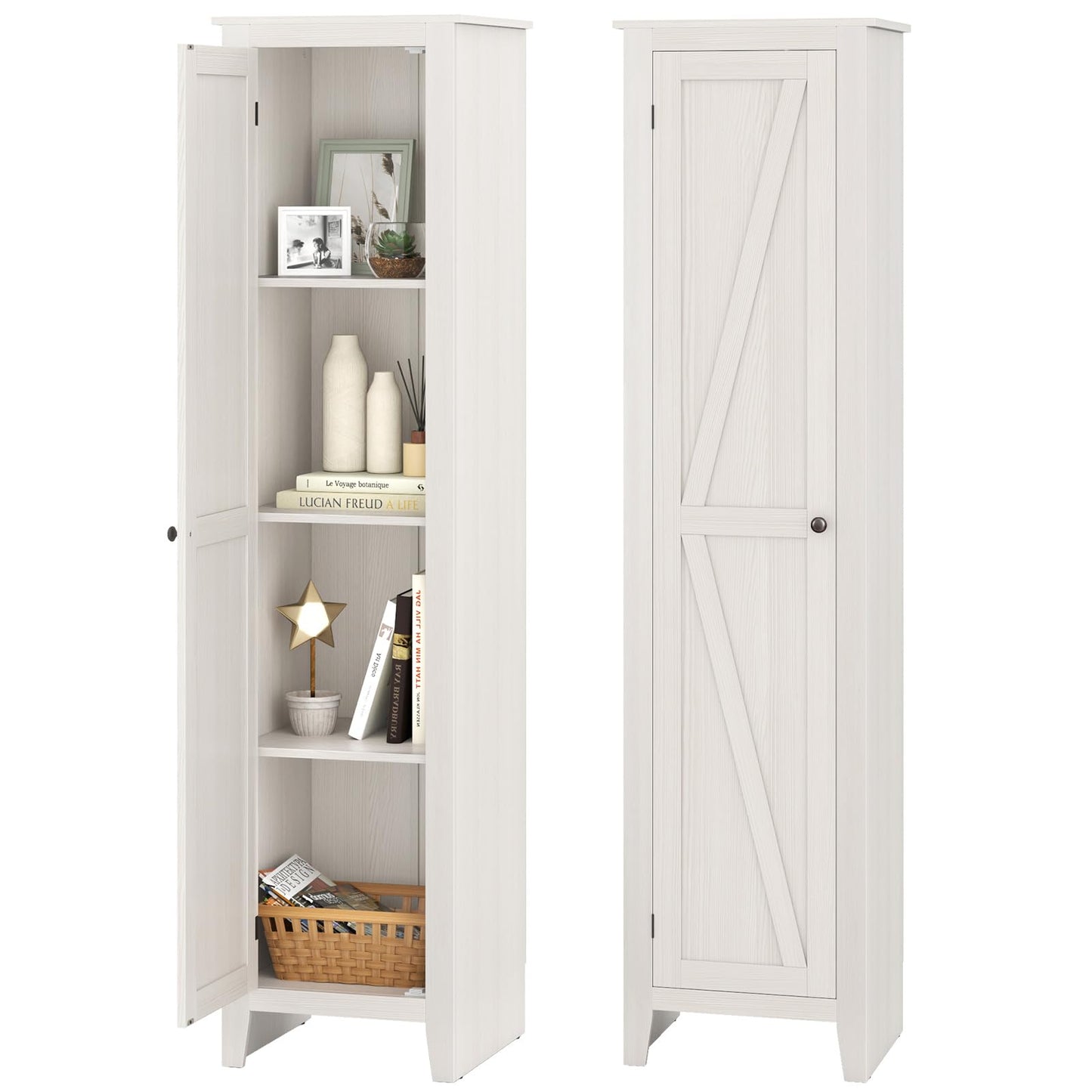 Giantex 72-Inches Narrow Storage Cabinet, Tall Bathroom Floor Cabinet with 4 Shelves, Barn Door, Anti-tilt Device, Raised Feet, Slim Storage Unit for Small Spaces, Living Room, Home Office, Kitchen