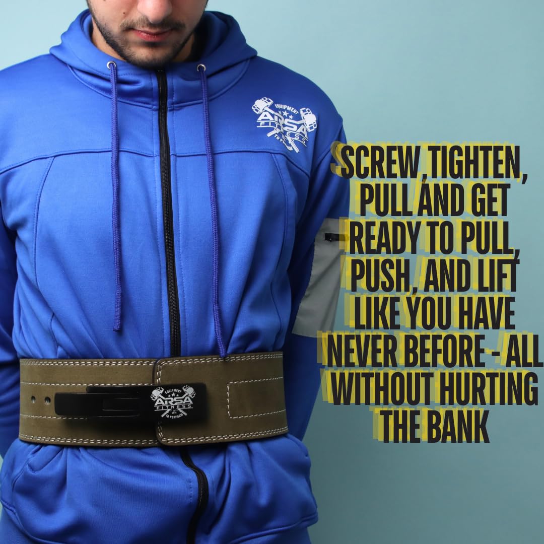 Arsa Fitness Weightlifting Adjustable Lever Belt for Men & Women Real Suede Hide Leather for Powerlifting Back Support Workout Deadlifts Squats 10MM Thickness 4" Width (GREEN, Small)