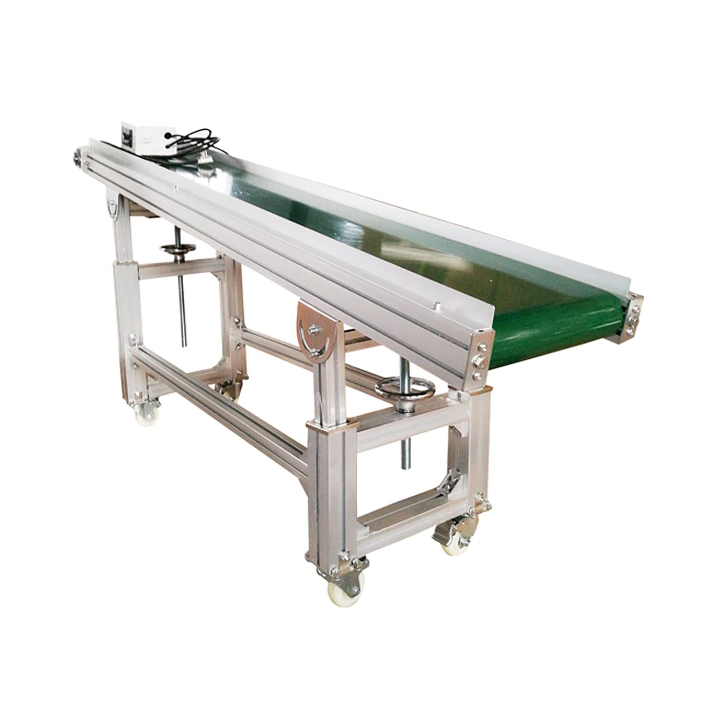 BREVELTION 59inch 110V PVC Inclined Wall Conveyor Belt Double Baffle Green PVC Belt Height Adjustable 11.8inch Wide 120W