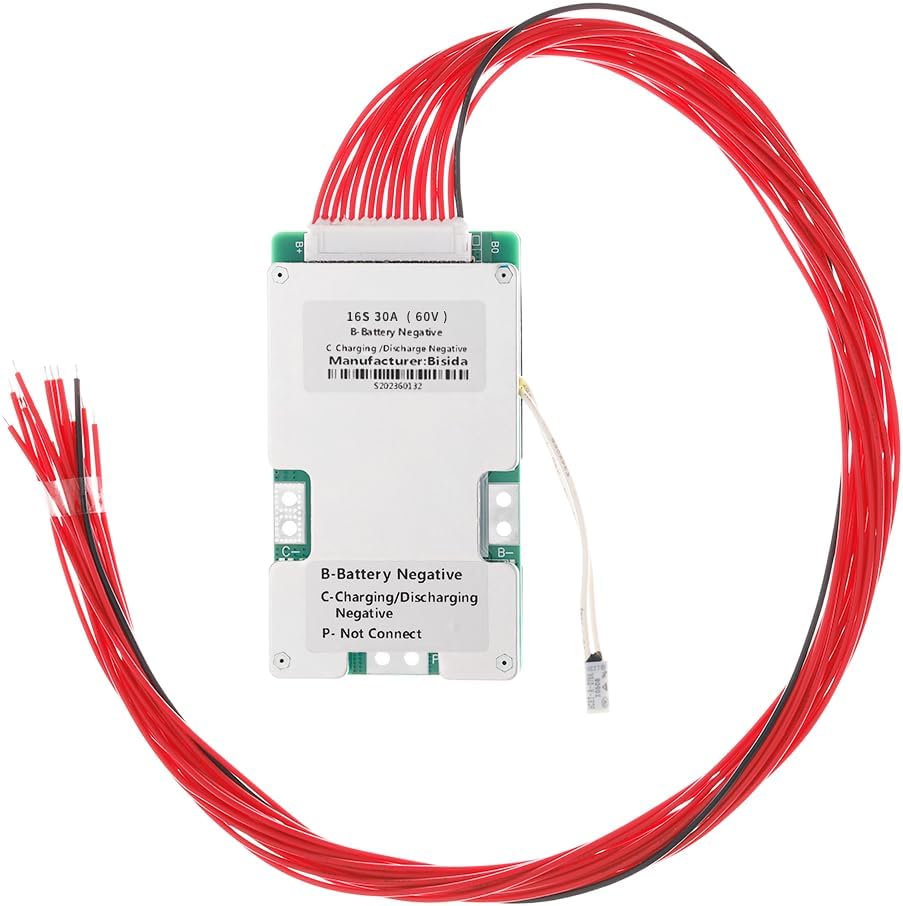 Bisida 16S 60V 30A Common Pack (16S 60V 30A) BMS Li-ion PCB Protection Board with Balance Wire and NTC,Ten Functional
