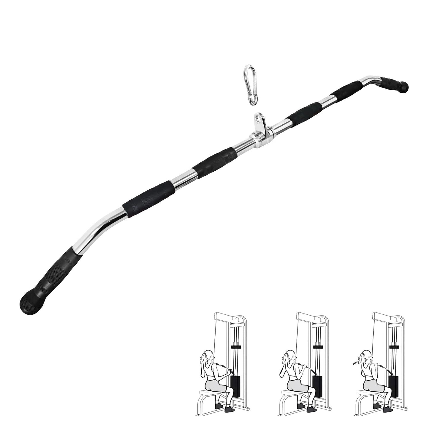 plzzree 47in LAT Pulldown Bar Attachment with Heavy Duty Solid Curl Bar, Full Rotation and Rubber Handle Strength Workout for Gym Home Pulley System Cable Attachments