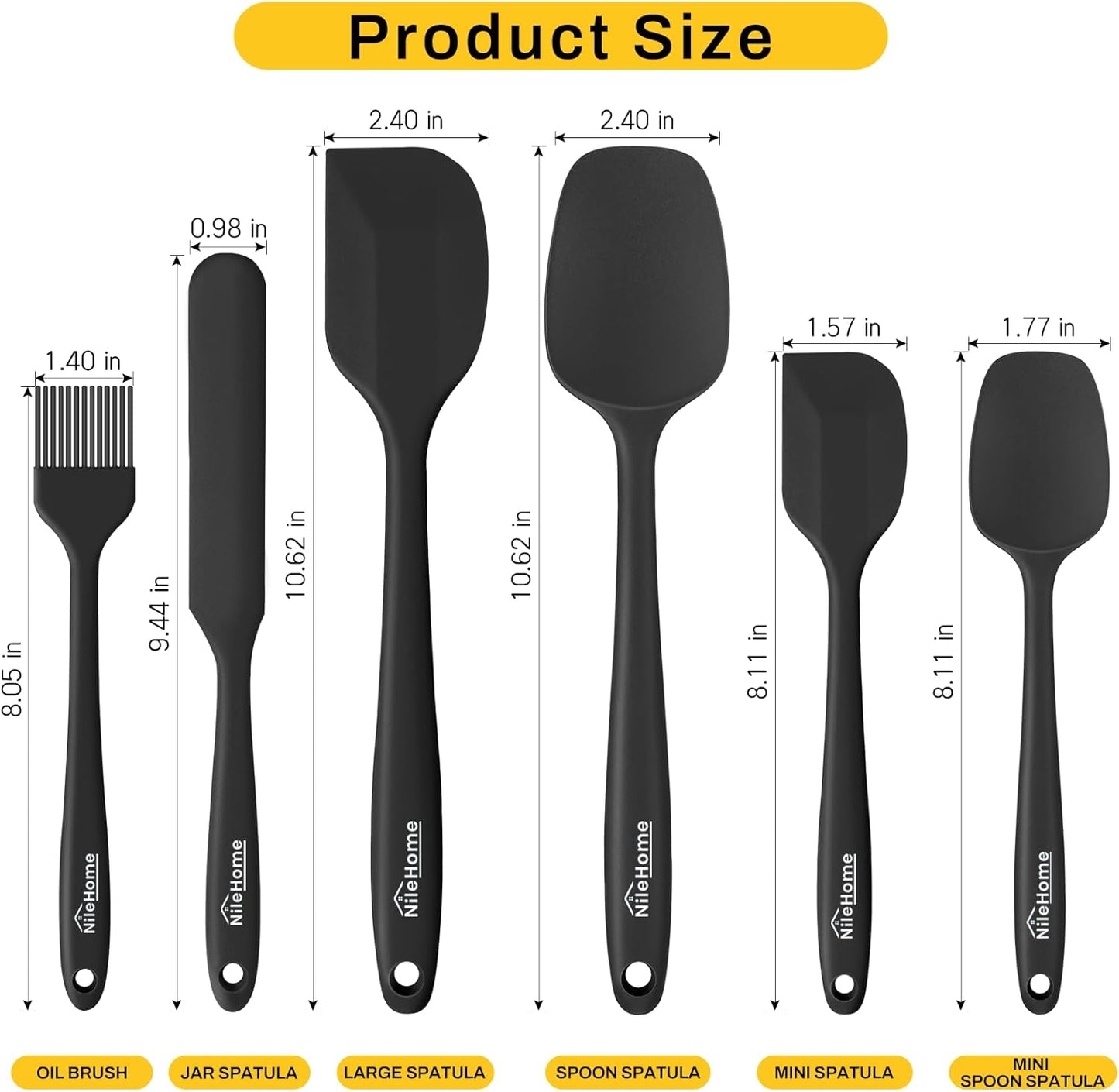 NileHome Silicone Spatula Set - 6-Piece Food Grade Kitchen Utensils | Heat Resistant & BPA-Free