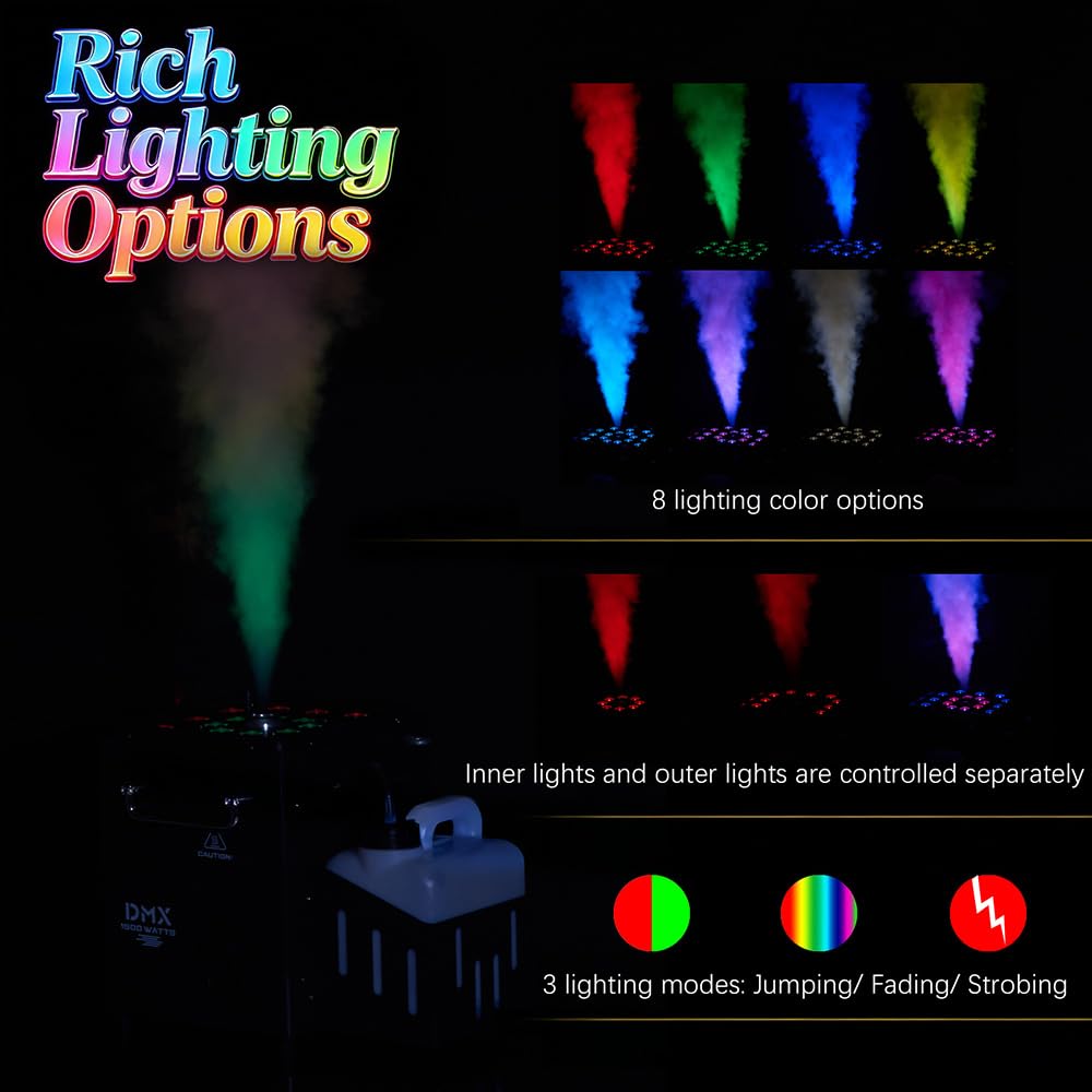 Vertical Fog Machine 1800W with Remote & DMX Control, Timer Function - Perfect for Stage Performances, Halloween, Gender Reveal Parties