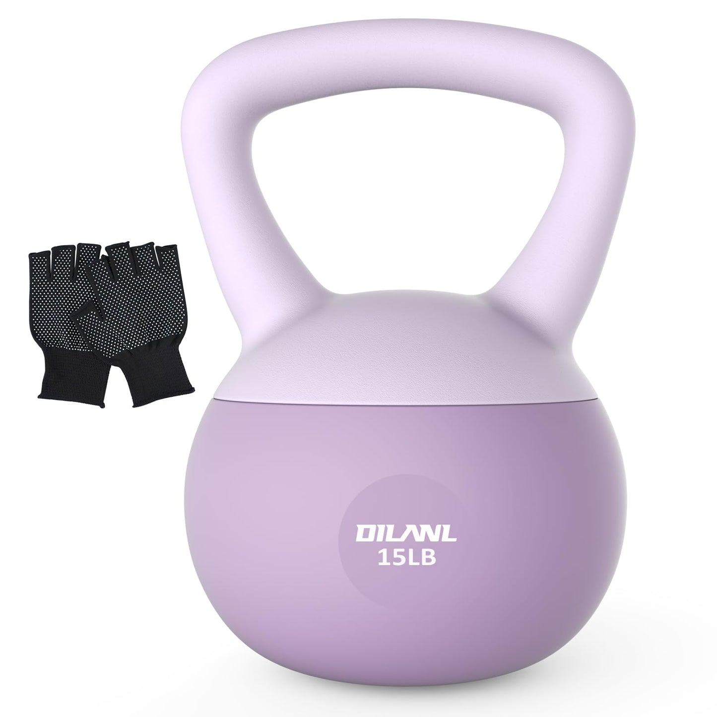 Soft Kettlebell, Safe Strength Training Kettle bell, Cushioned Impact-Resistant Base and Anti-Slip Grip Weight, Kettlebells Set for Home Workouts and Men/Women/ Beginners,With Non-slip Gloves (Purple, 15 LB)