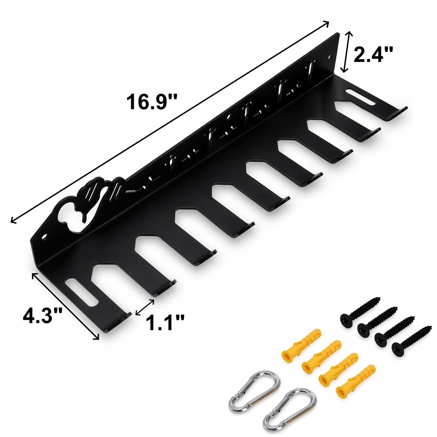 DEAYOU Home Gym Storage Rack Wall Mount, 9 Hook Gym Accessories Organization, Multi-Purpose Gym Equipment Hanger for Barbells, Resistance Bands, Jump Ropes, Lifting Belt, Row Handles, 16.5"
