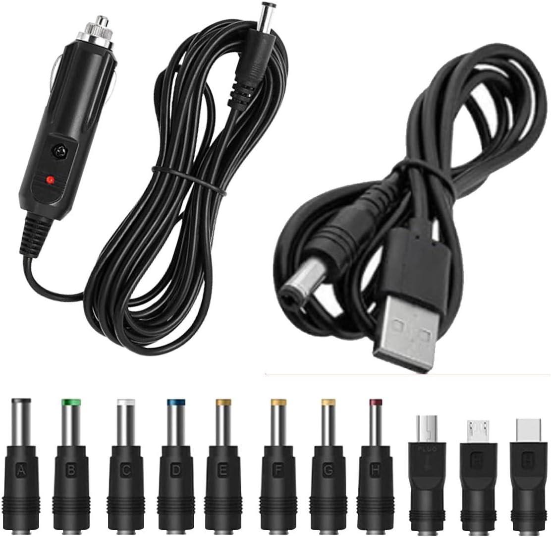 Craedli 12V 5V 5.5x2.1mm 11 Car Charger with DC Power Cable, DC Cigarette Lighter Plug Power Cord with Connectors
