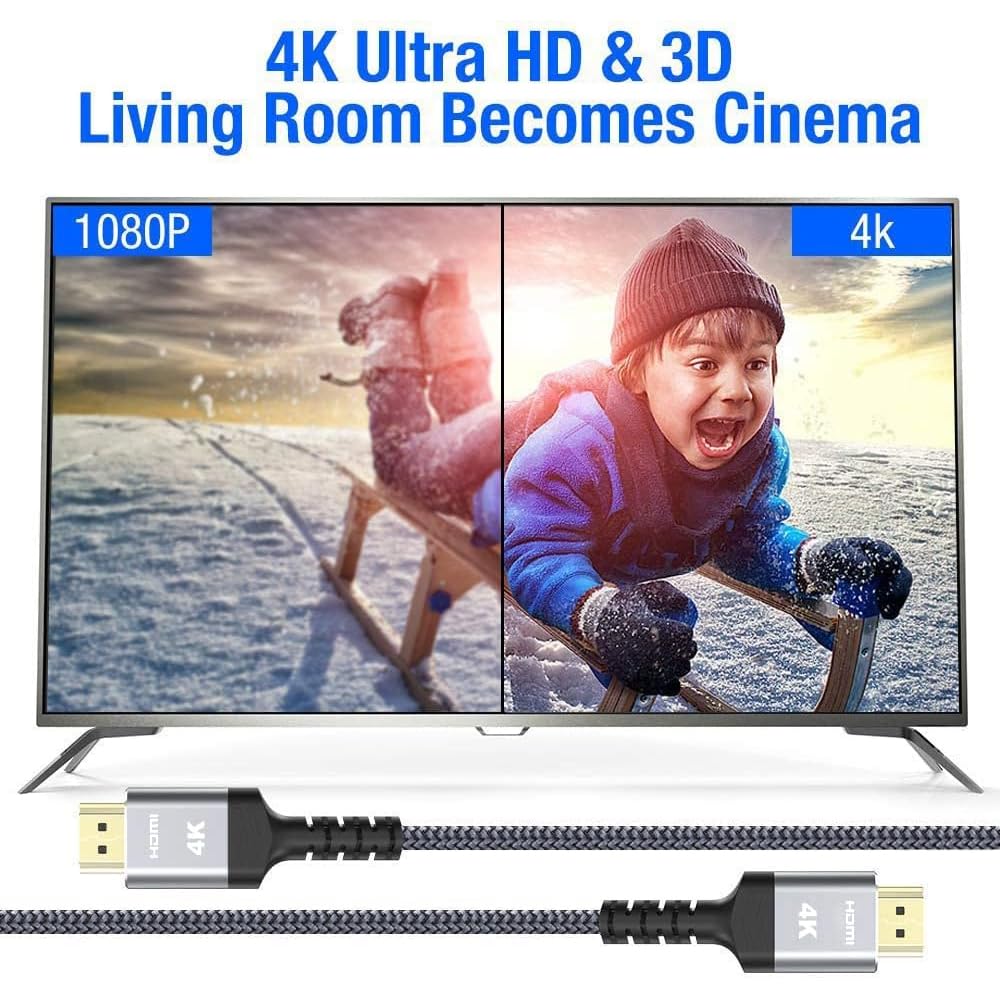 20FT 4K 18Gbps 2.2, 4K 1080p, 3D PS3, PS4, Highwings HDR HDMI Cable, Braided Nylon, HDCP ARC, UHD, HD for Laptop