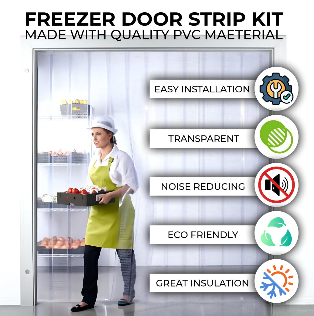 Acepunch PVC Strip Door Curtain Kit – 84" x 96" (7 x 8 ft), Clear Heavy Duty Vinyl Strips, Waterproof Insulated Barrier for Walk-in Freezers, Warehouse, Garage, Commercial Use 1173