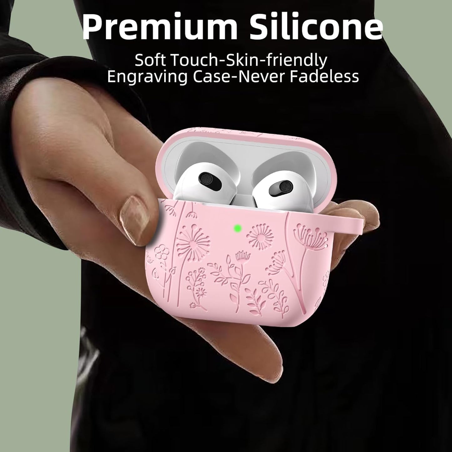 Lerobo 4 4 2024 for Airpods Case Cover with Cleaner Kit, Cute Flower Engraved Silicone Protective Case Cover