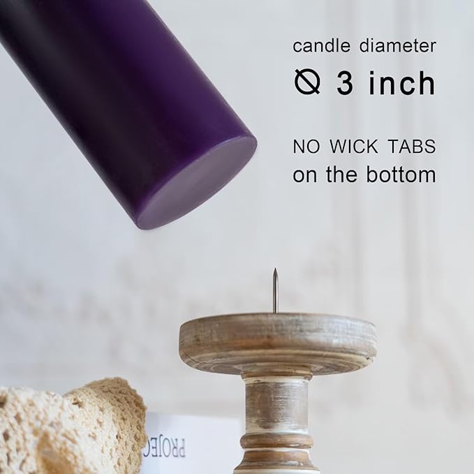 MOZEAL 3" x 4" Hand-Poured Unscented Dark Purple Pillar Candles,Dripless Candles Set of 3,Smokeless,Clean Burning,Approx 60 Hours Burn Time,Wedding,Dinner,Christmas and Home Decor（3 Inch Width Series）