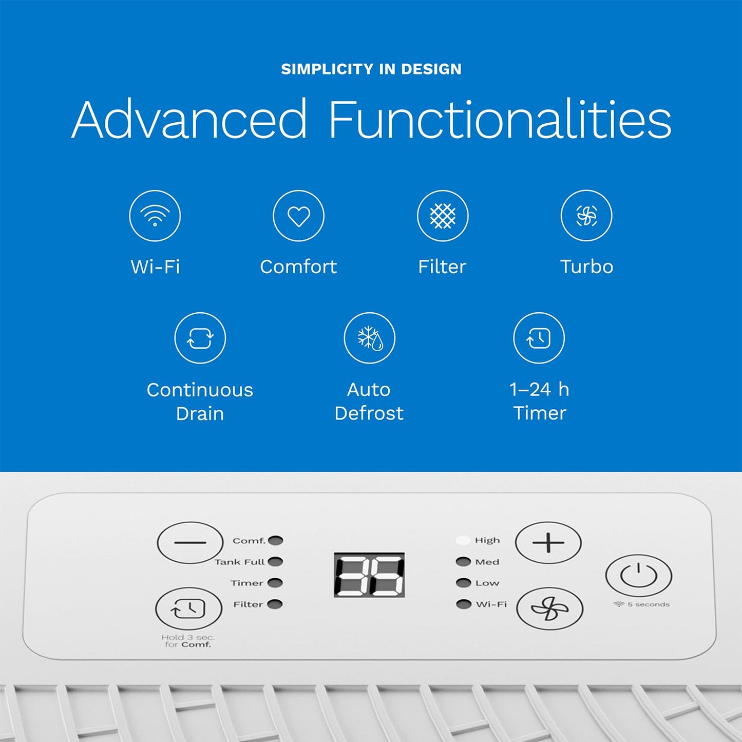 hOmeLabs Dehumidifier 3,500 Sq Ft Wi-Fi (25 Pint MAX 64 Pint at 95°F, 90% RH) for Advanced Humidity & Moisture Control, Quiet, Efficient, Auto Shut-off, Ideal for Home, Basement, Office